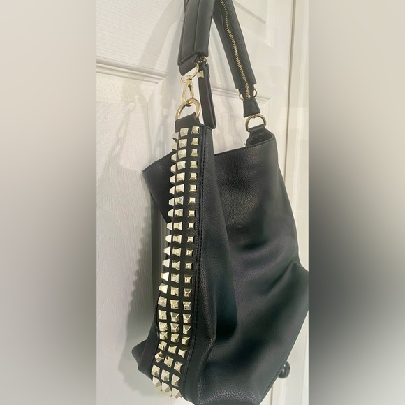 Chic Black Studded Hobo Bag - Picture 2 of 5